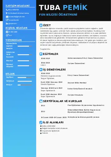Fen Bilgisi Öğretmeni CV Örnekleri cv indir